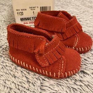 Minnetonka Kids Red Suede Moccasins